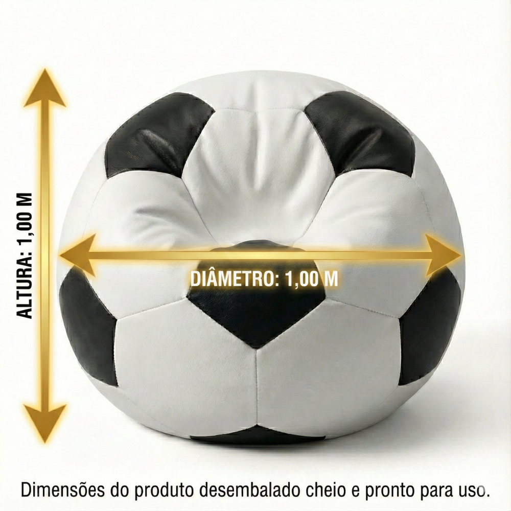 Puff Bola Futebol Com Enchimento Courino Premium (BRANCO COM PRETO)