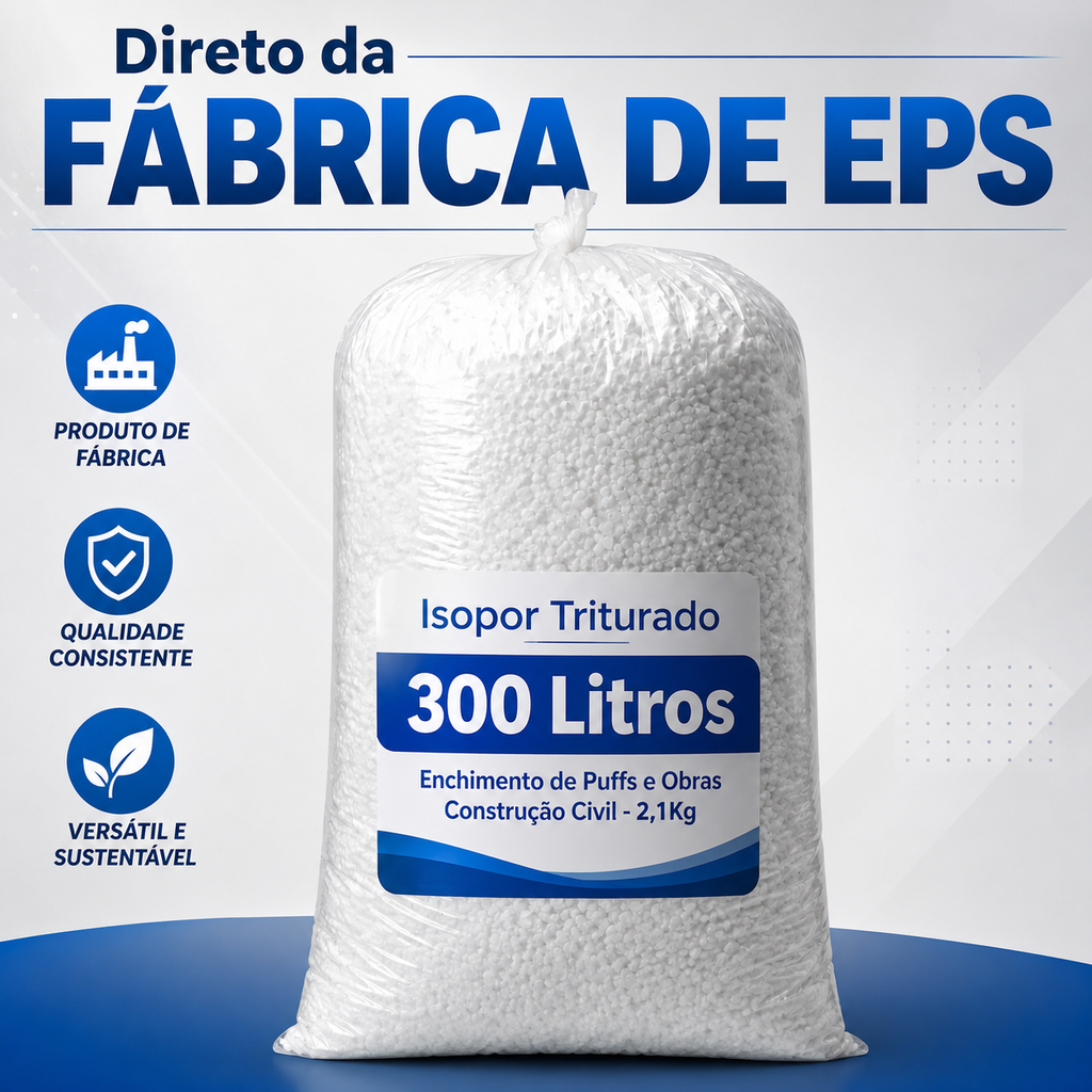 Saco de Isopor Triturado 300 Litros para Enchimento de Puffs, Almofadas e Concreto Leve na Construção Civil