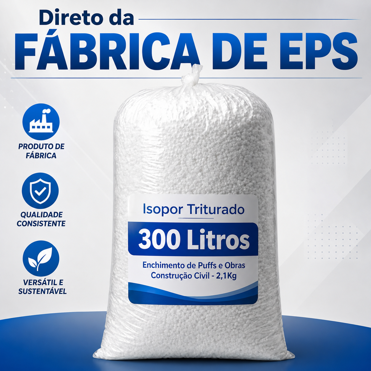 Saco de Isopor Triturado 300 Litros para Enchimento de Puffs, Almofadas e Concreto Leve na Construção Civil