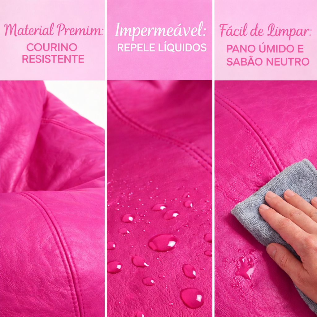 Puff Fofão Adulto com Enchimento e Courino Premium (Rosa Pink)