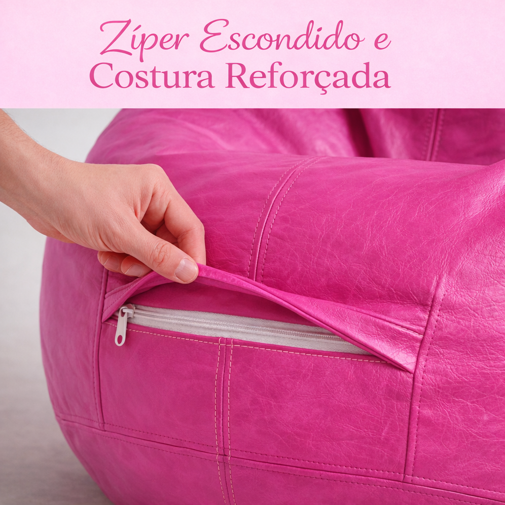 Puff Fofão Adulto com Enchimento e Courino Premium (Rosa Pink)