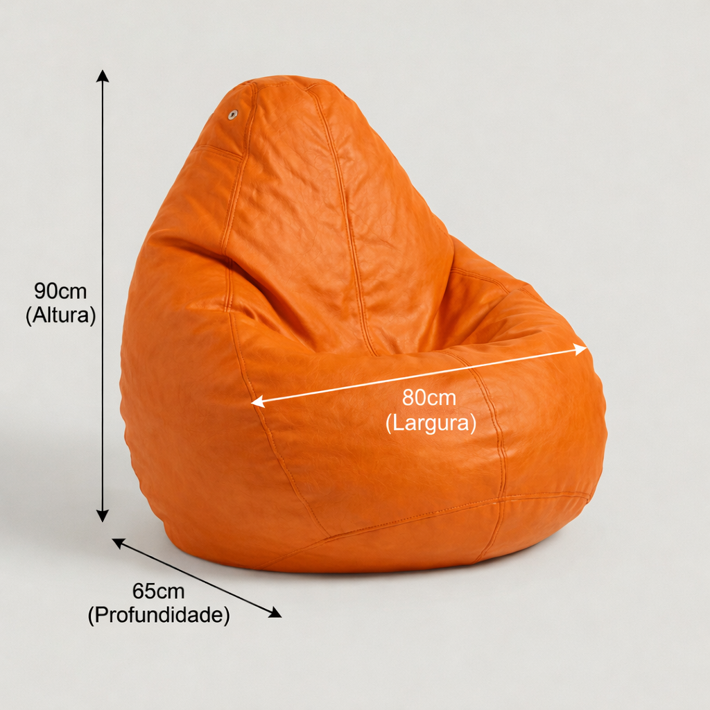 Puff Fofão Adulto com Enchimento e Courino Premium (Laranja)