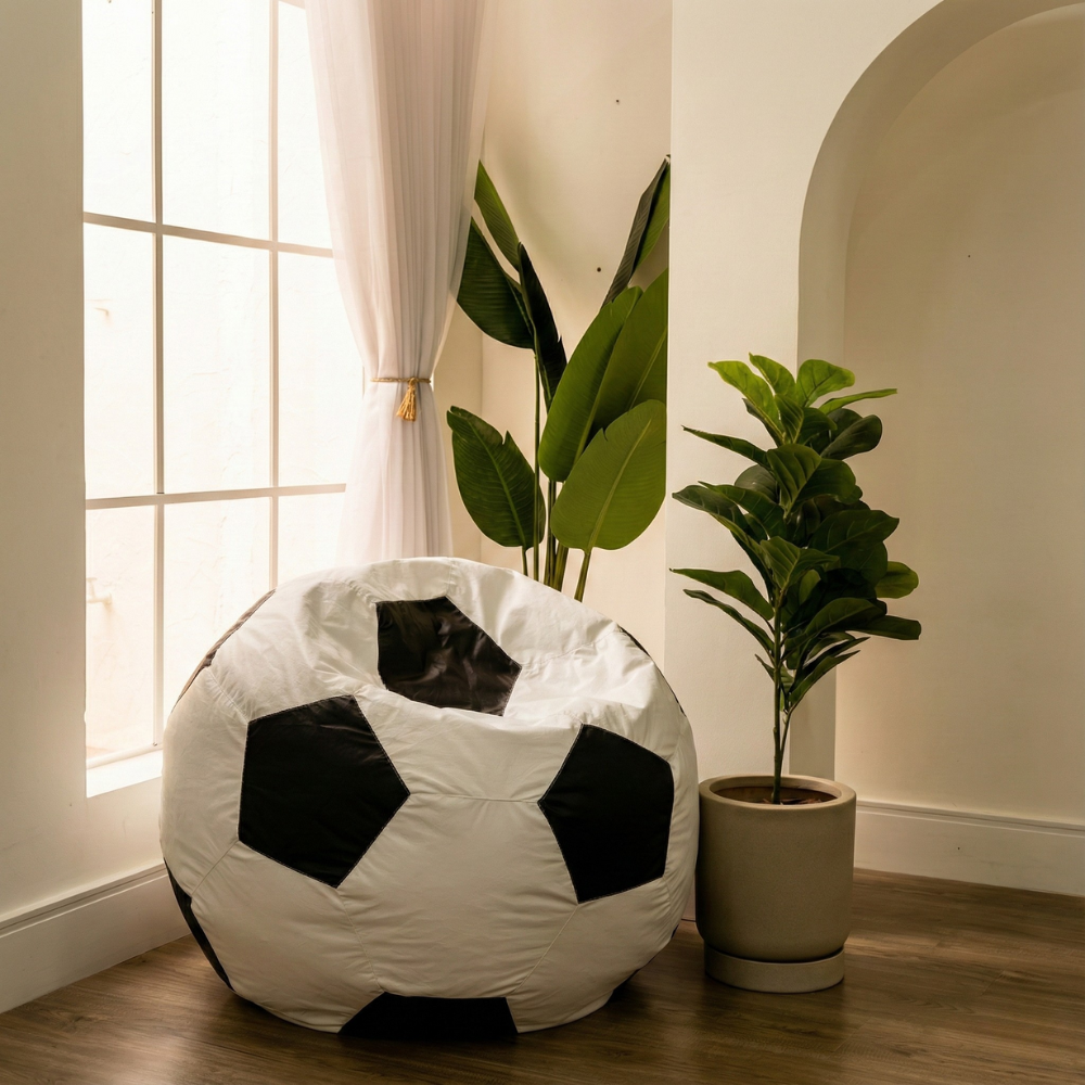 Puff Bola Futebol Com Enchimento Courino Premium (BRANCO COM PRETO)