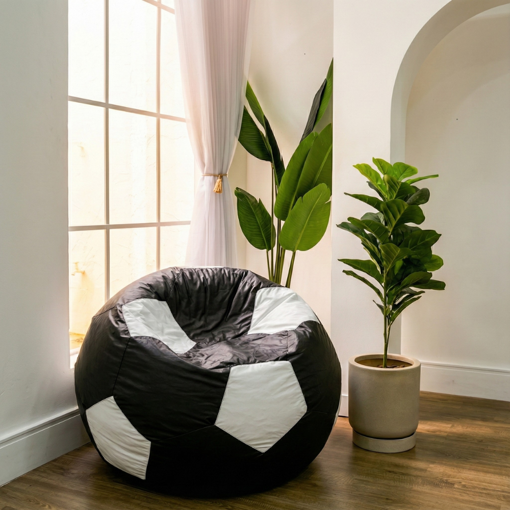 Puff Bola Futebol Com Enchimento Courino Premium (BRANCO COM PRETO)