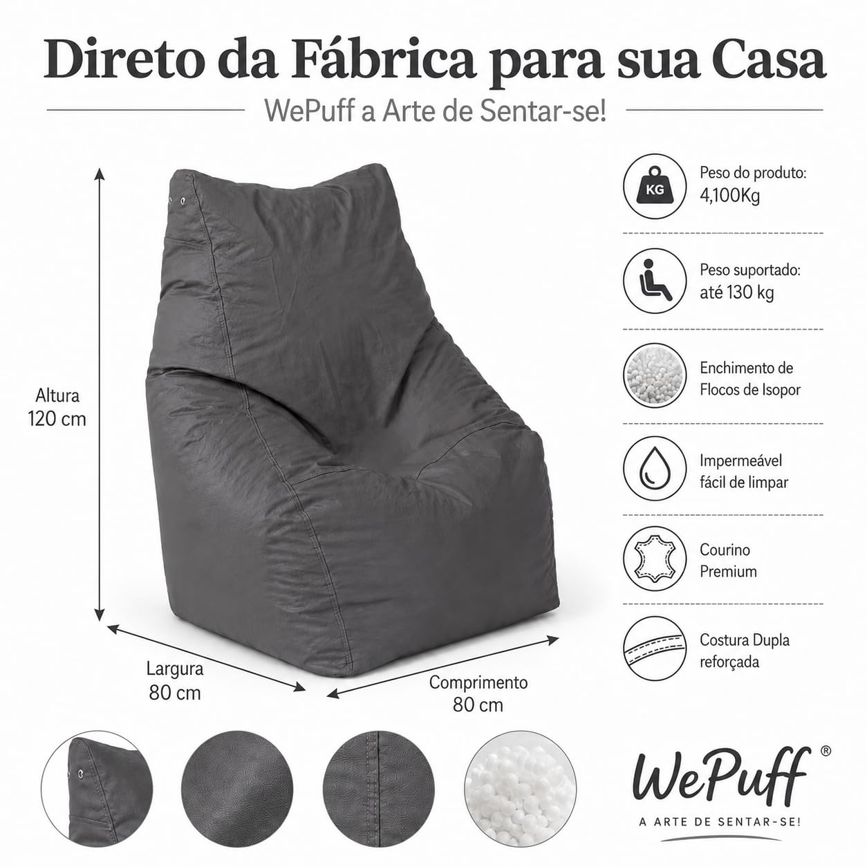 Puff Americano Grande com Enchimento em Courino Poltrona Sala Quarto Gamer