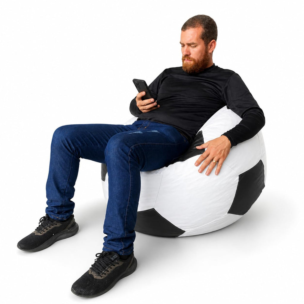 Puff Bola de Futebol Grande em Courino com Enchimento Sala Quarto Gamer
