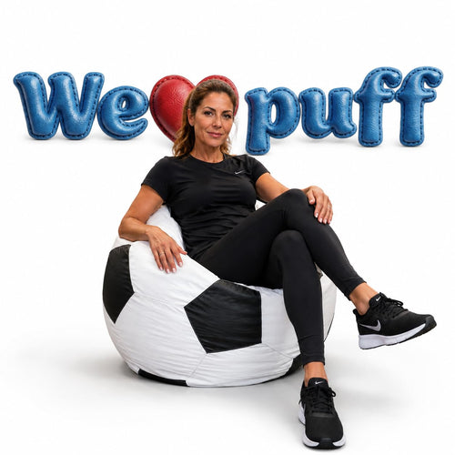 Puff Bola de Futebol Grande em Courino com Enchimento Sala Quarto Gamer — BRANCO COM PRETO