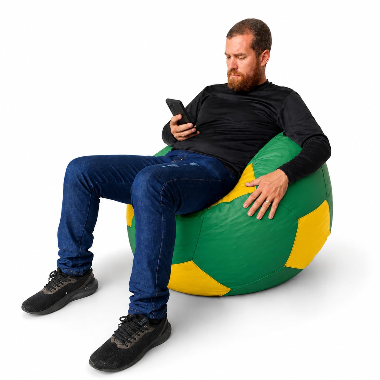 Puff Bola de Futebol Grande em Courino com Enchimento Sala Quarto Gamer