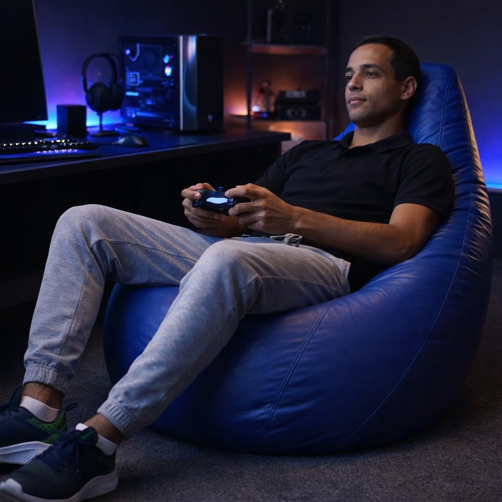 Puff Pêra Grande em Courino com Enchimento Impermeável Sala, Quarto Gamer