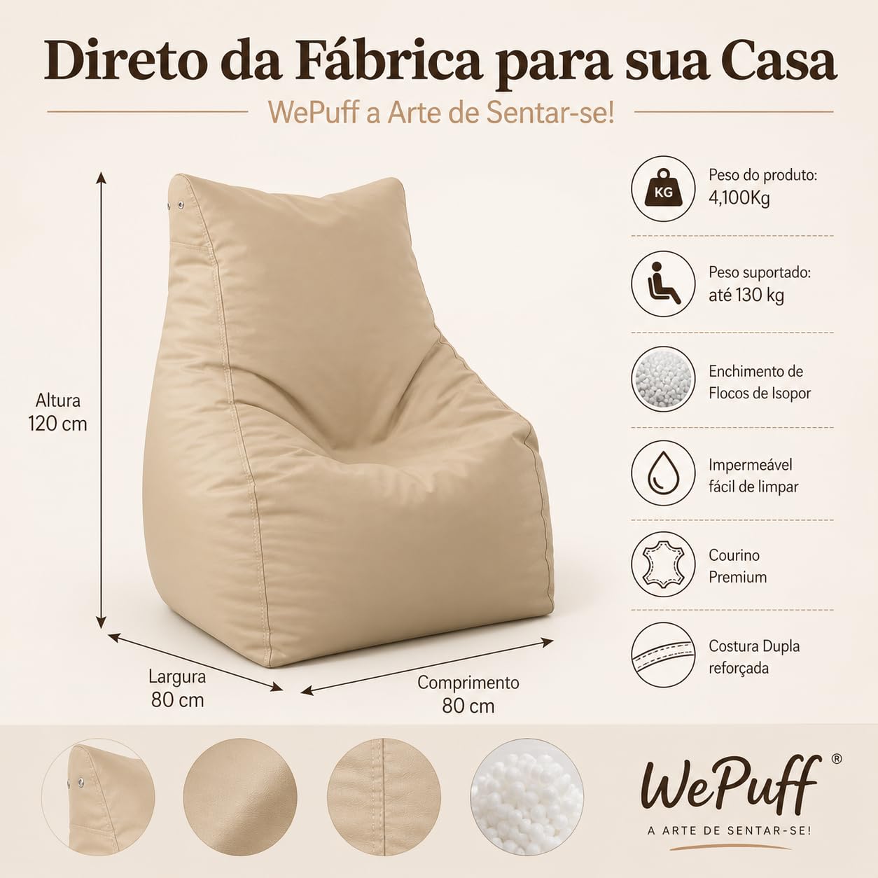 Puff Americano Grande com Enchimento em Courino Poltrona Sala Quarto Gamer
