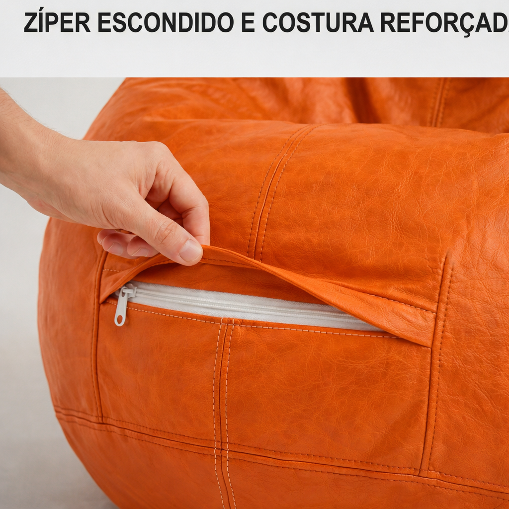 Puff Fofão Adulto com Enchimento e Courino Premium (Laranja)