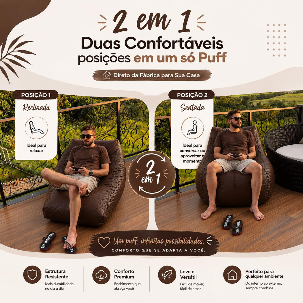 Puff Americano Grande com Enchimento em Courino Poltrona Sala Quarto Gamer