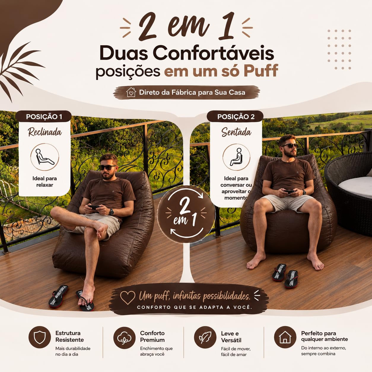 Puff Americano Grande com Enchimento em Courino Poltrona Sala Quarto Gamer