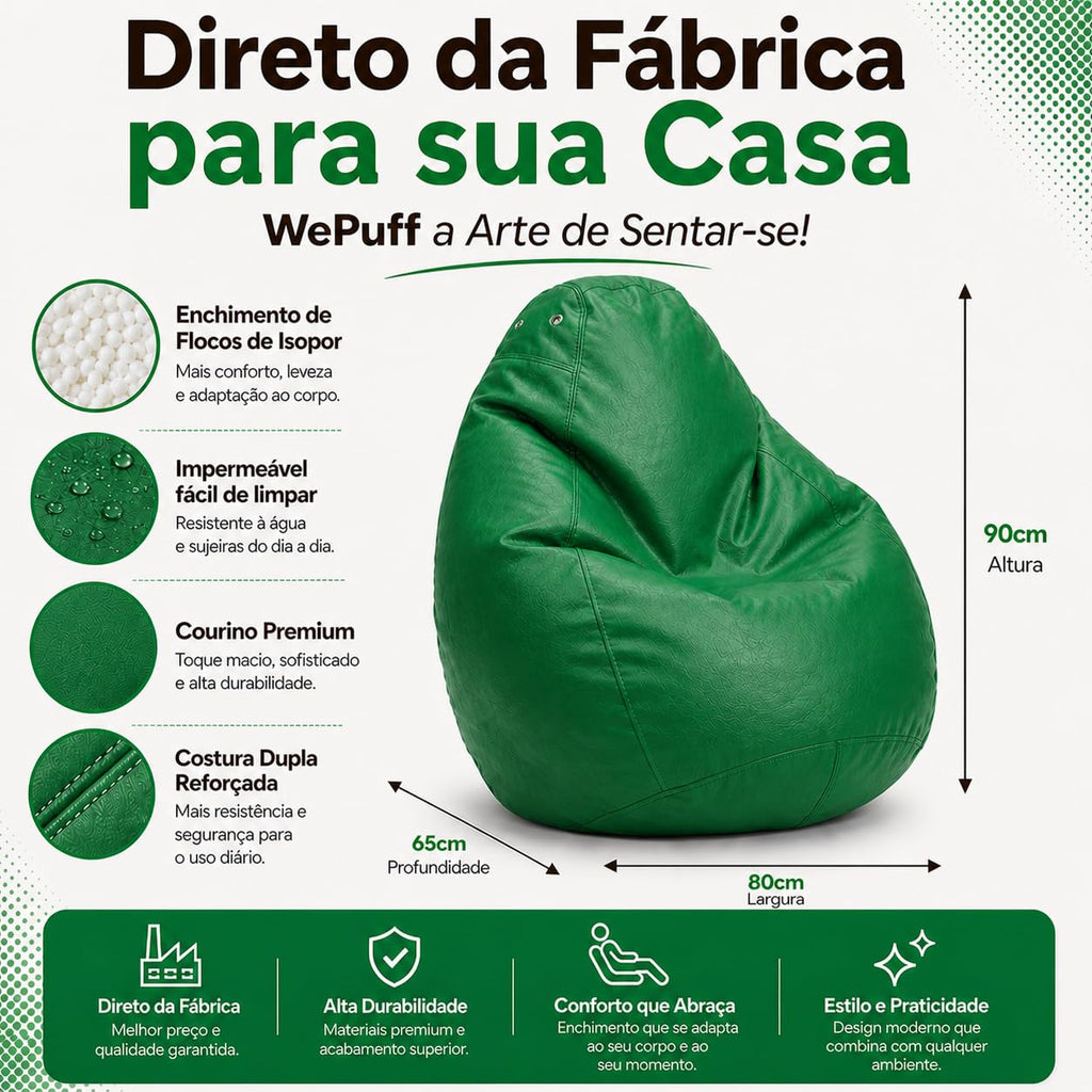Puff Fofão Adultos e Crianças em Courino com Enchimento, Sala, Quarto Gamer