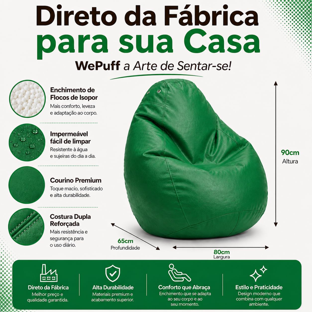 Puff Fofão Adultos e Crianças em Courino com Enchimento, Sala, Quarto Gamer