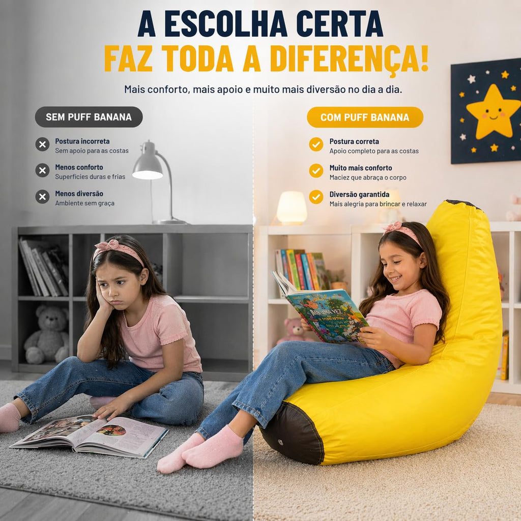 Puff Banana Infantil em Courino com Enchimento Sala Quarto Escolas