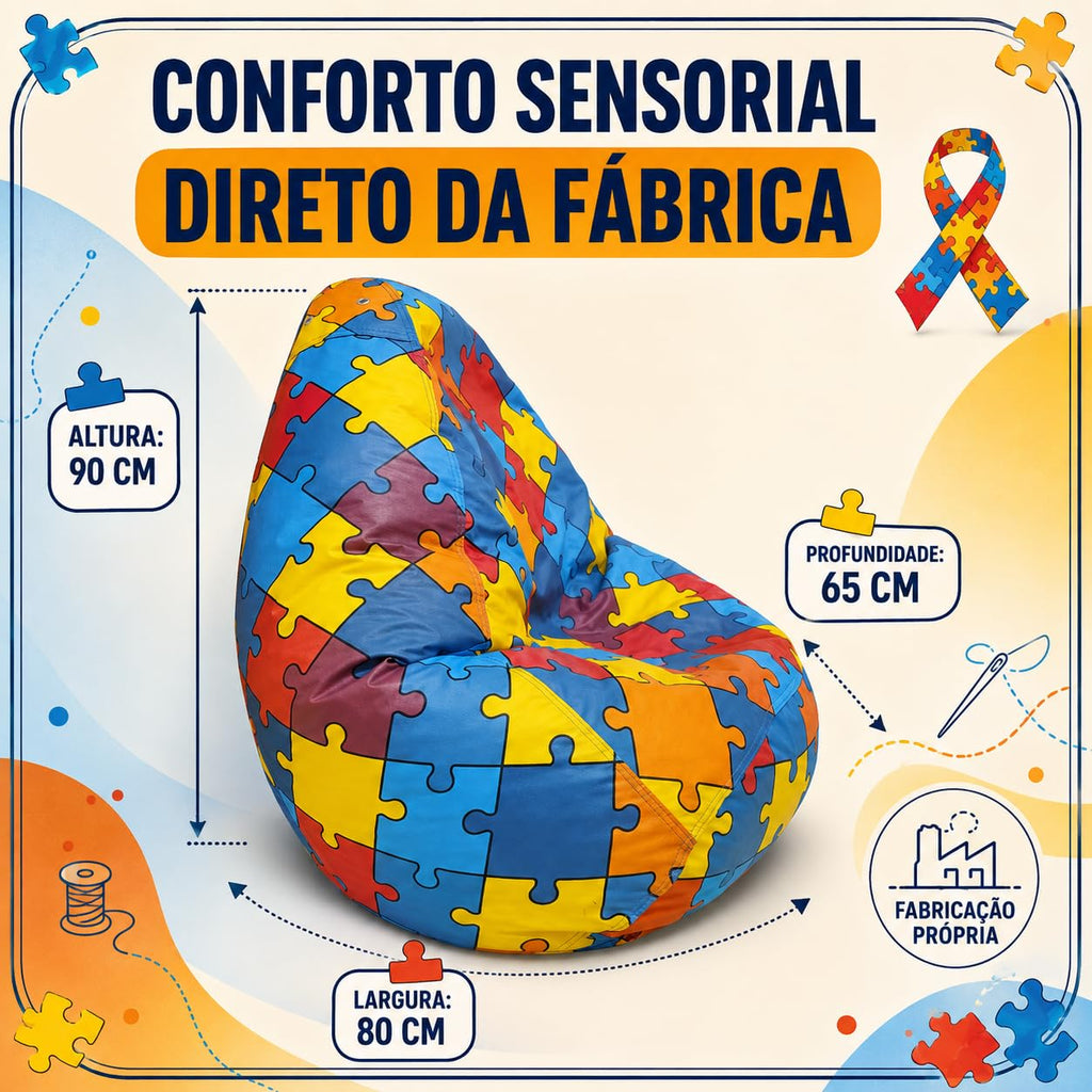 Puff Sensorial Cores do Autismo Fofão Infantil e Adolescente Courino Grande