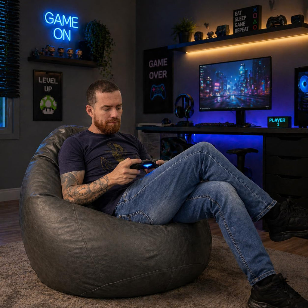 Puff Fofão Adultos e Crianças em Courino com Enchimento, Sala, Quarto Gamer