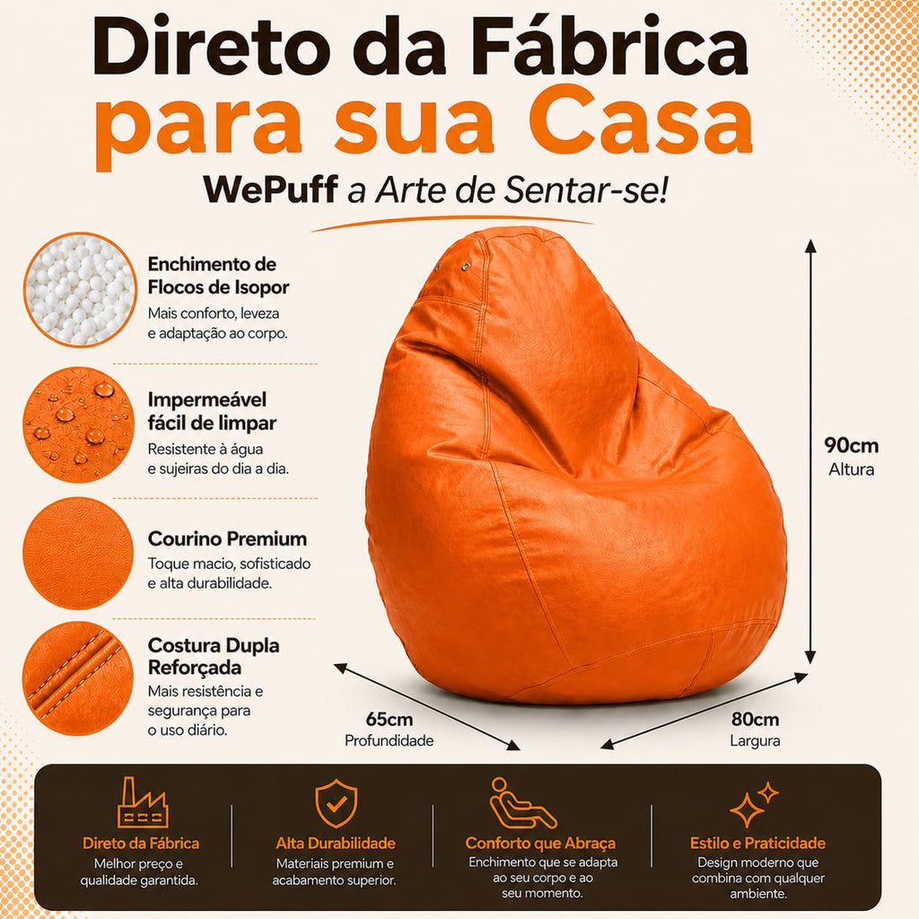 Puff Fofão Adultos e Crianças em Courino com Enchimento, Sala, Quarto Gamer