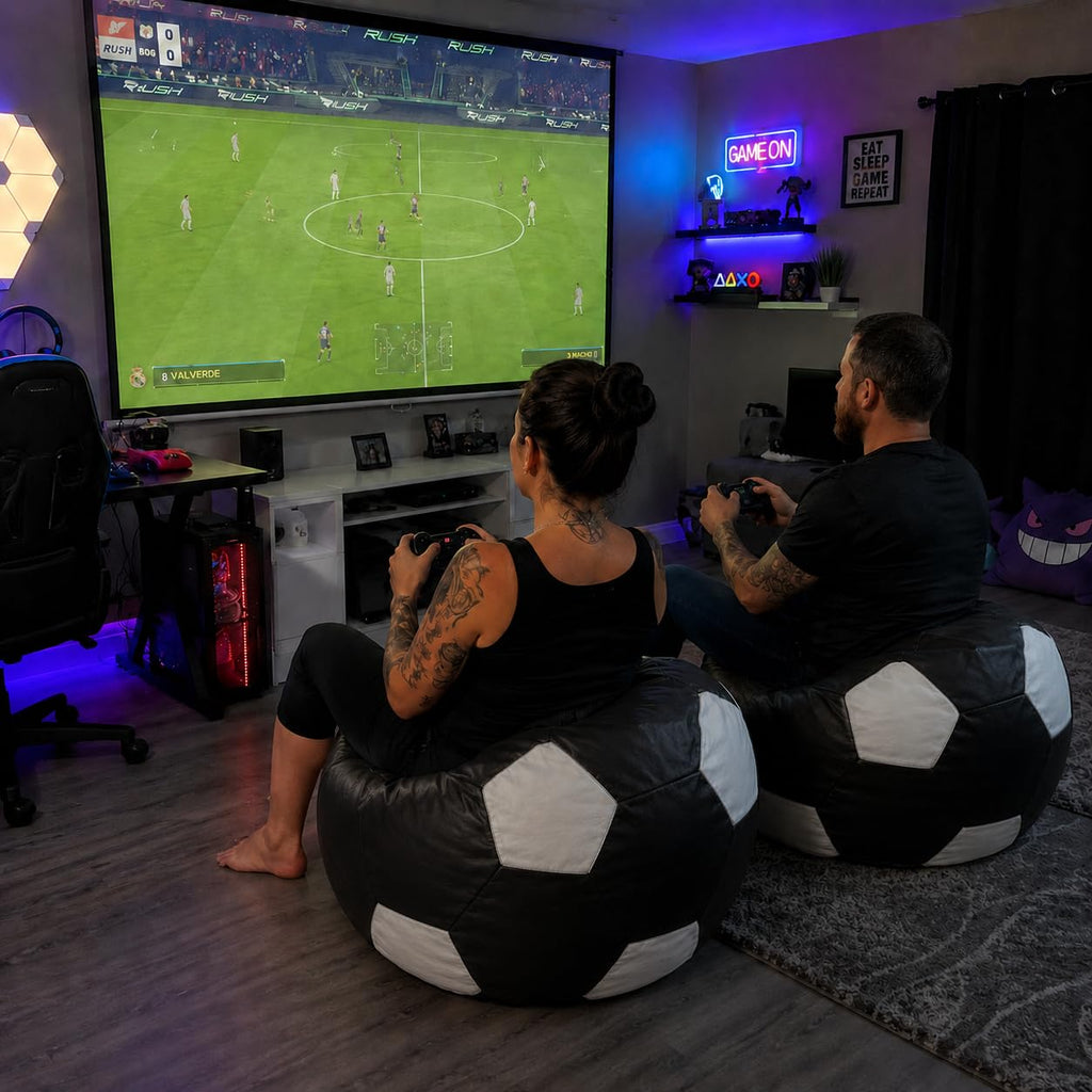 Puff Bola de Futebol Grande em Courino com Enchimento Sala Quarto Gamer