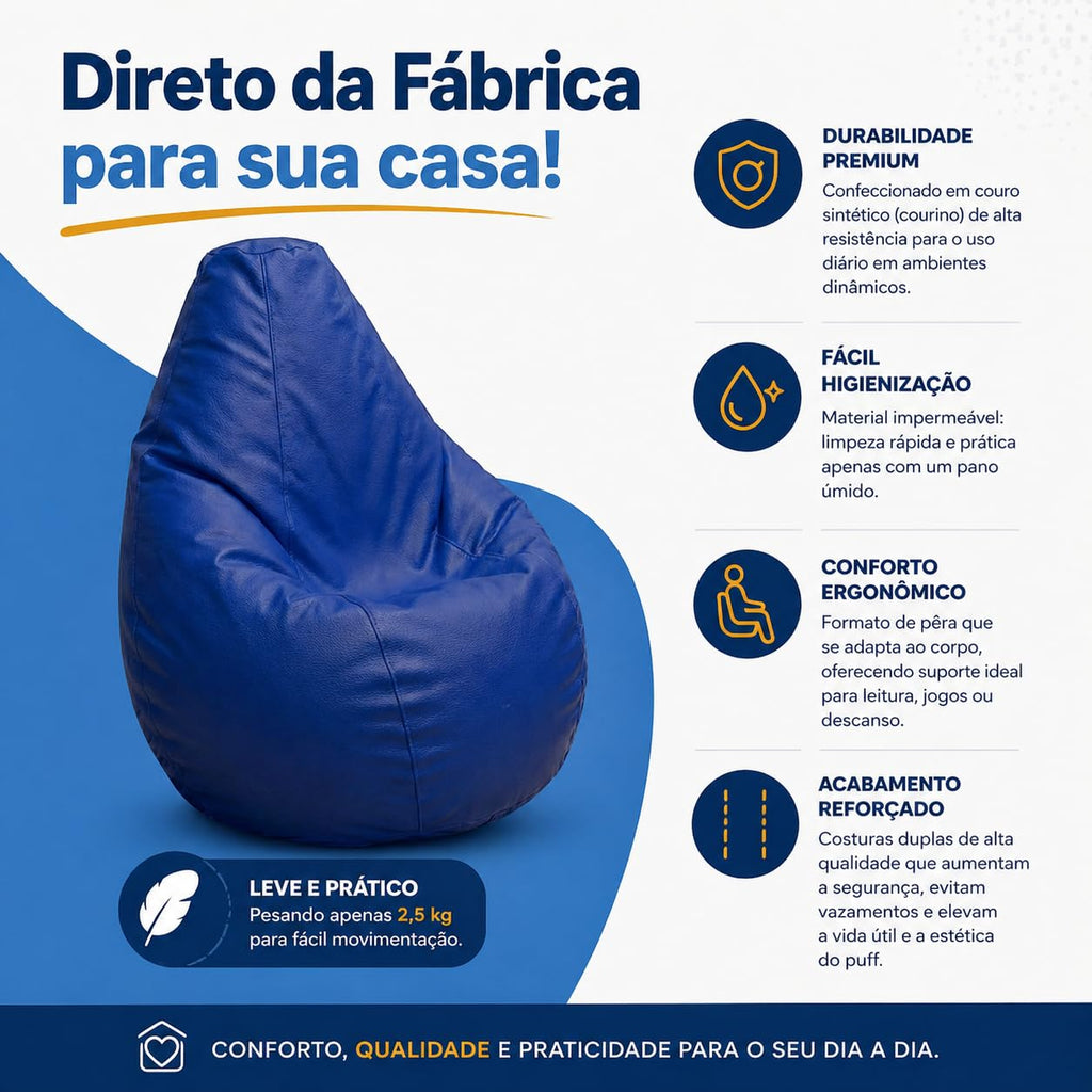Puff Mini Pêra Infantil em Courino com Enchimento Sala Quarto Gamer Escolas