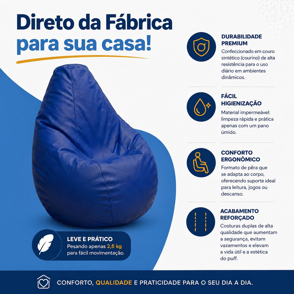 Puff Mini Pêra Infantil em Courino com Enchimento Sala Quarto Gamer Escolas