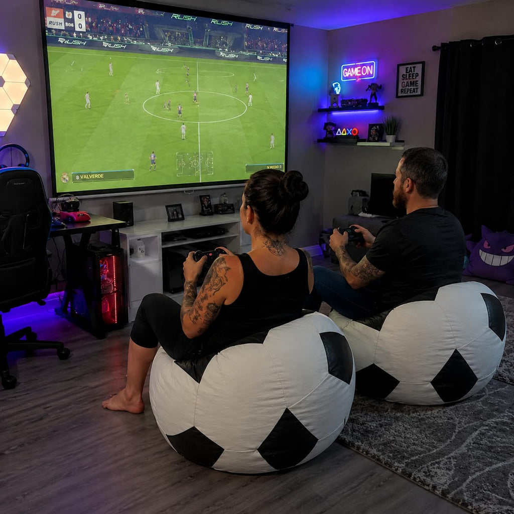 Puff Bola de Futebol Grande em Courino com Enchimento Sala Quarto Gamer