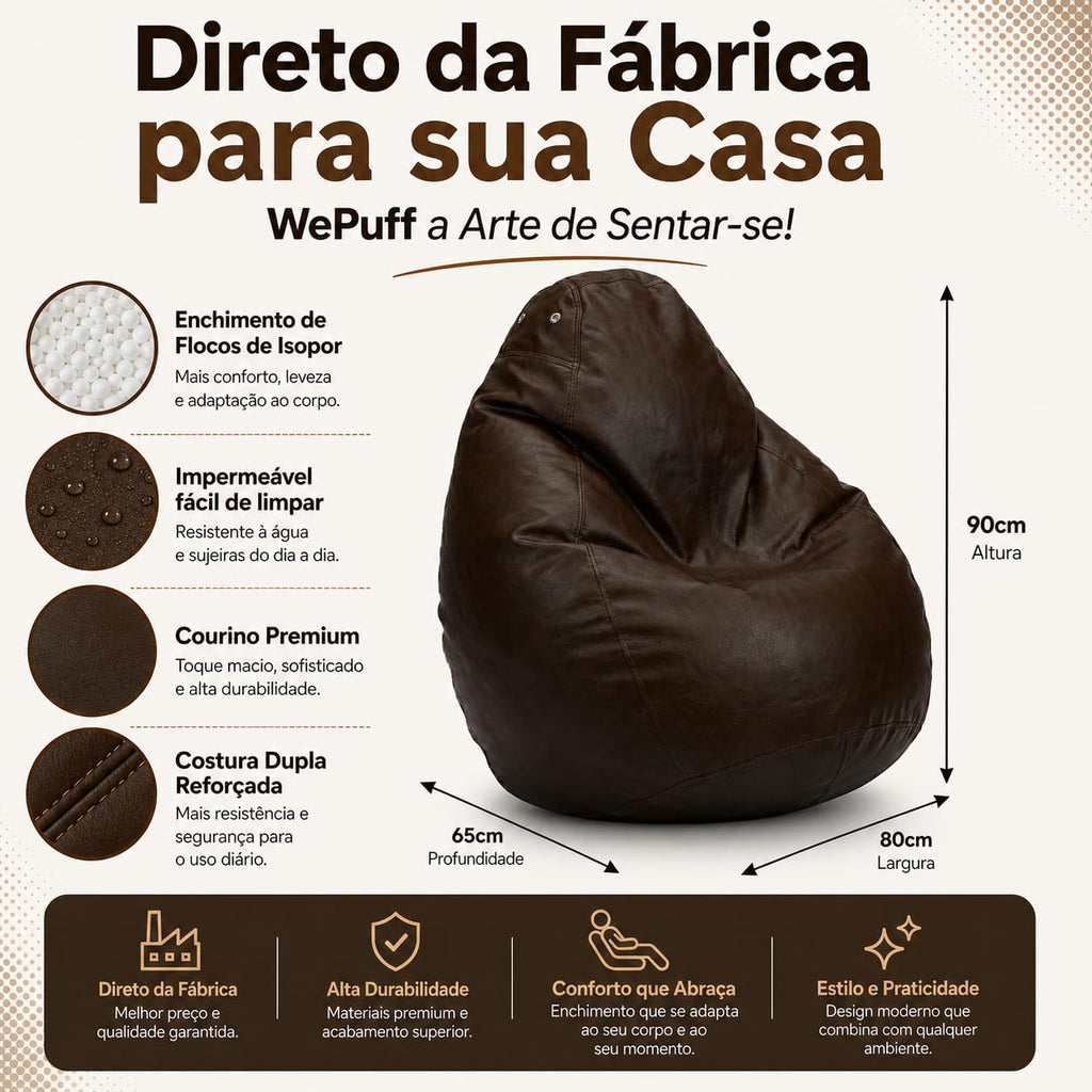Puff Fofão Adultos e Crianças em Courino com Enchimento, Sala, Quarto Gamer