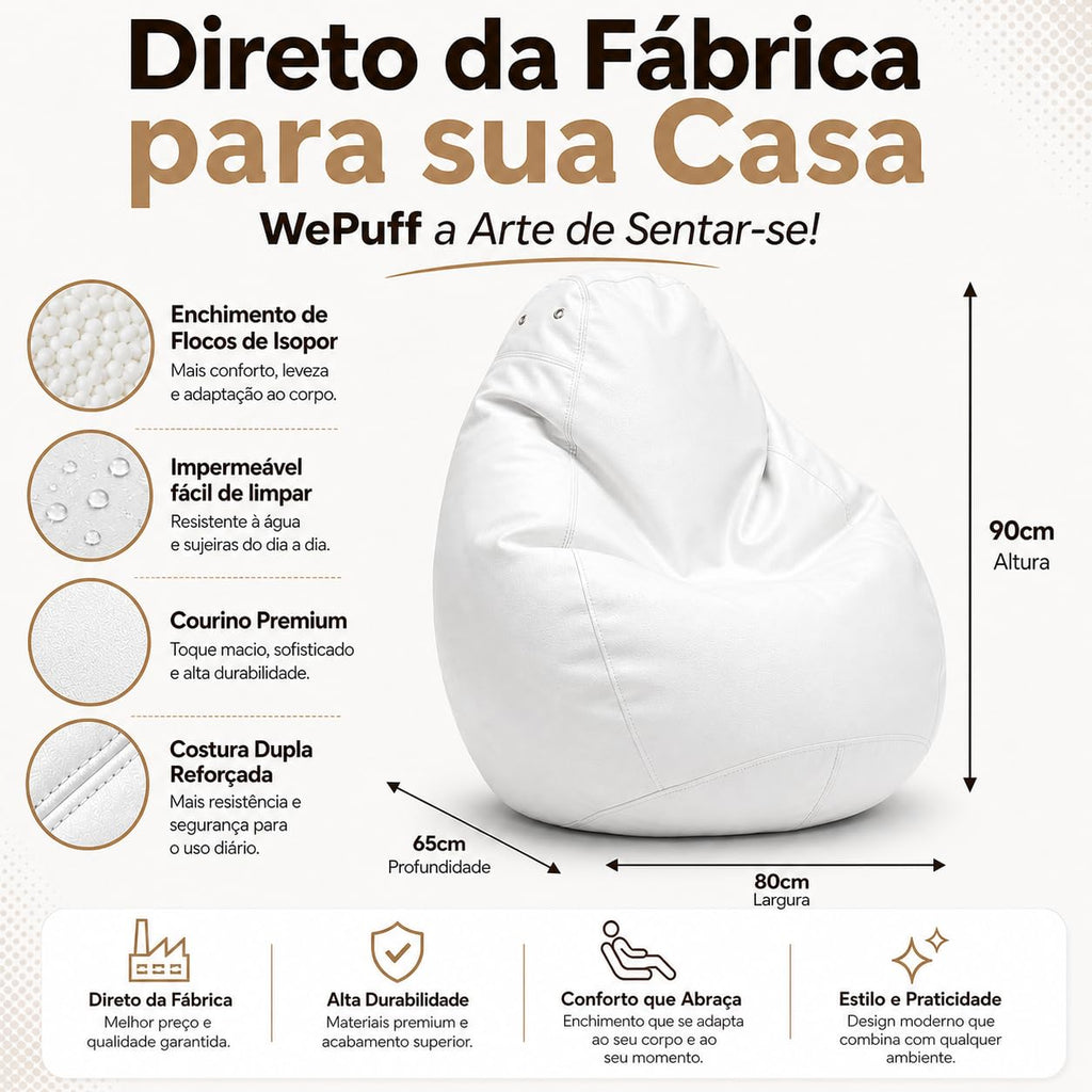 Puff Fofão Adultos e Crianças em Courino com Enchimento, Sala, Quarto Gamer