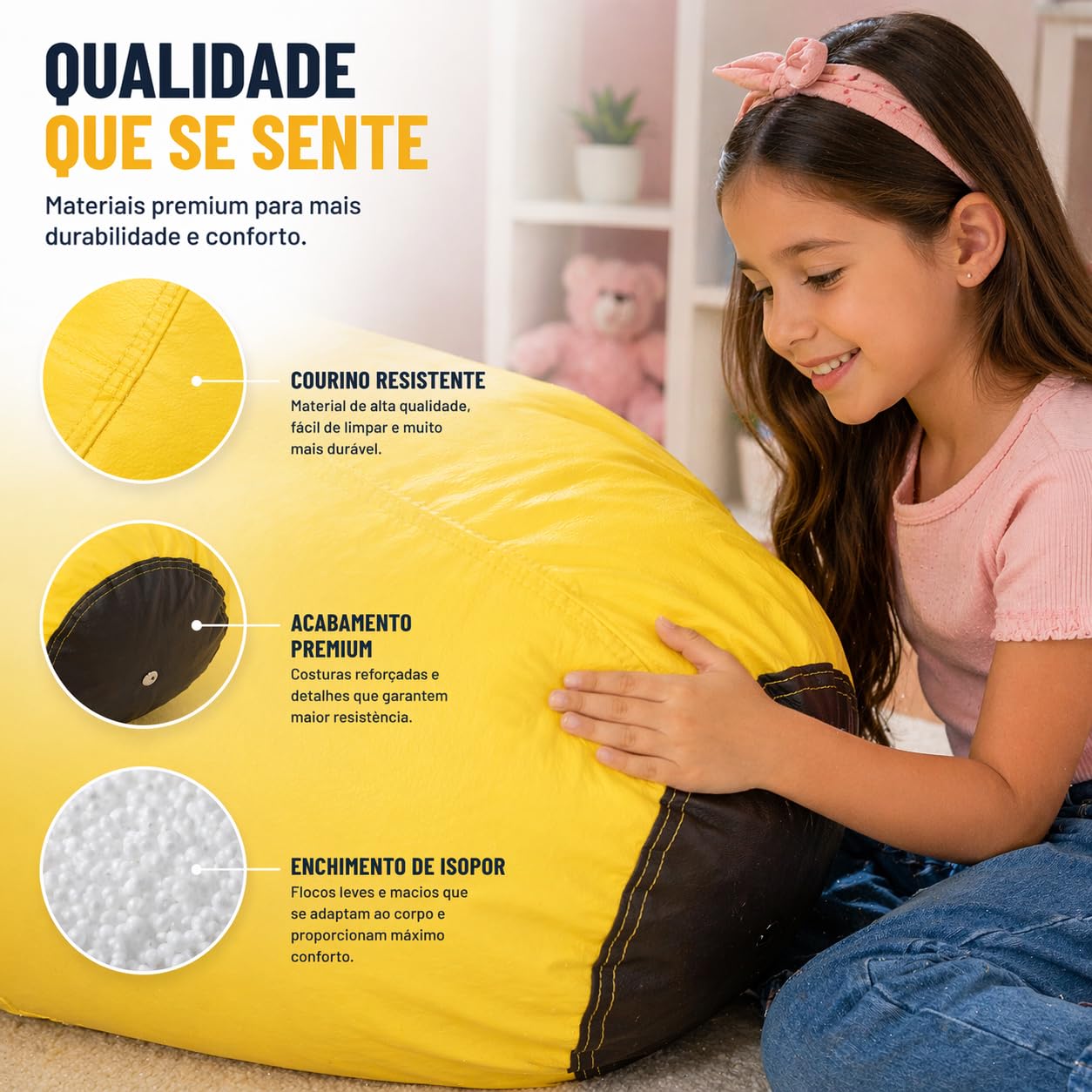 Puff Banana Infantil em Courino com Enchimento Sala Quarto Escolas