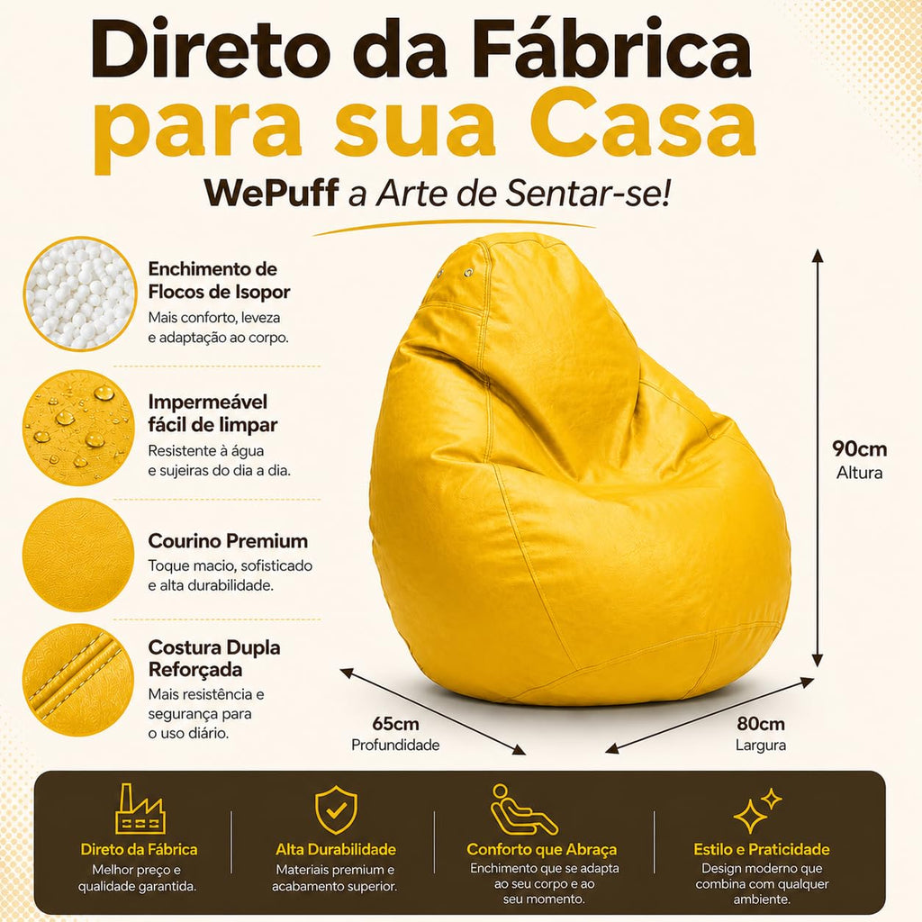 Puff Fofão Adultos e Crianças em Courino com Enchimento, Sala, Quarto Gamer