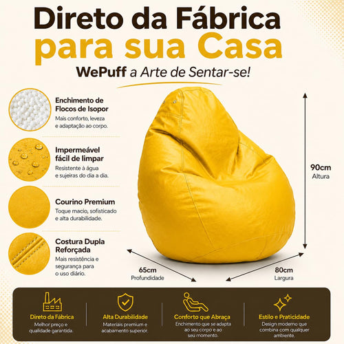 Puff Fofão Adultos e Crianças em Courino com Enchimento, Sala, Quarto Gamer