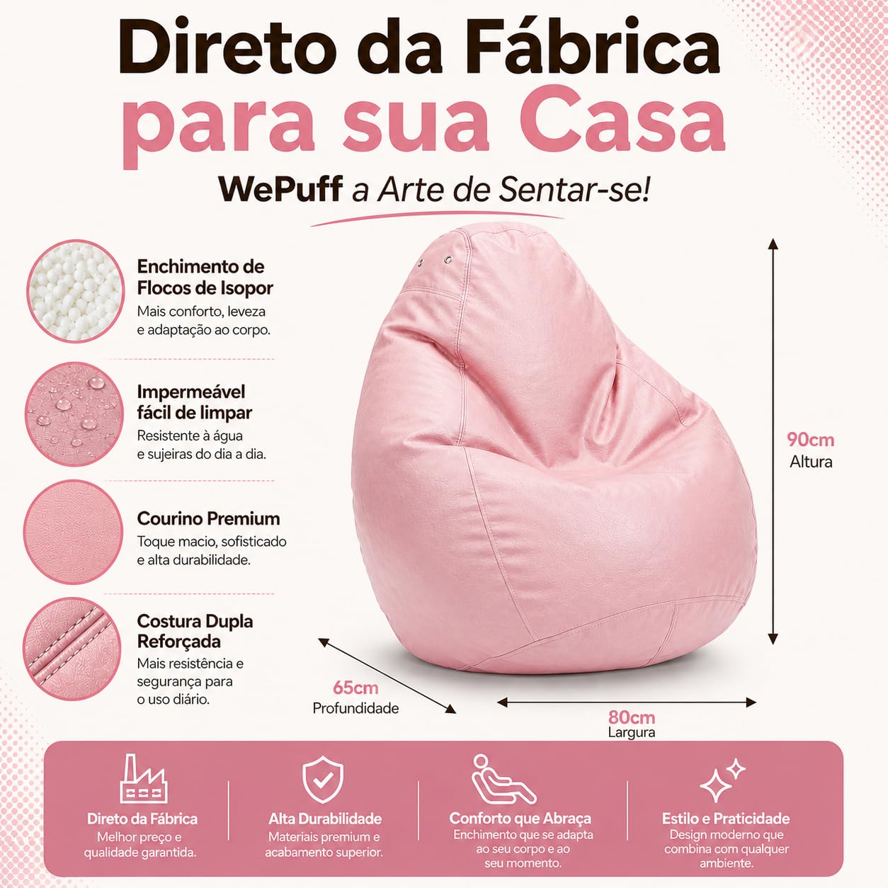 Puff Fofão Adultos e Crianças em Courino com Enchimento, Sala, Quarto Gamer