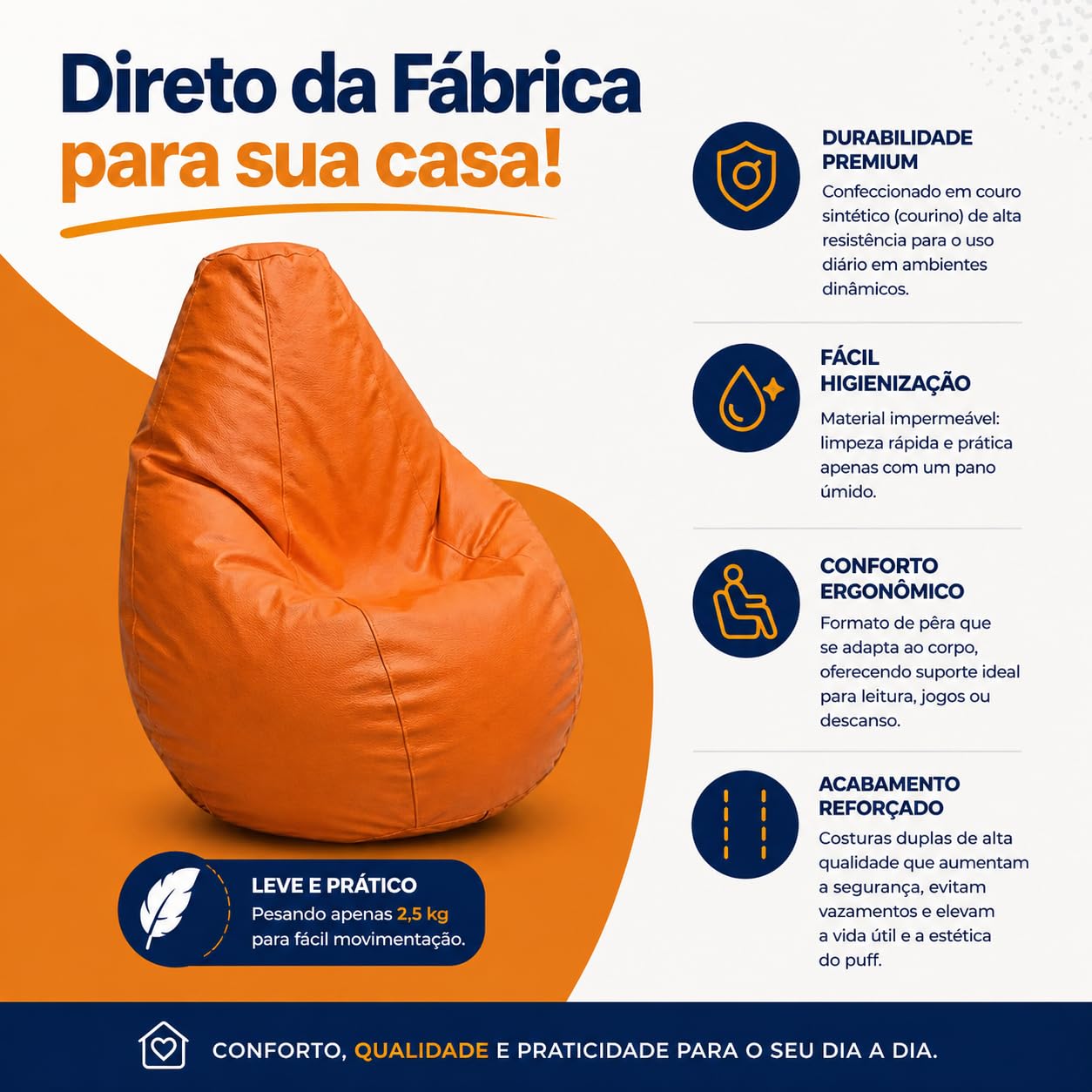 Puff Mini Pêra Infantil em Courino com Enchimento Sala Quarto Gamer Escolas
