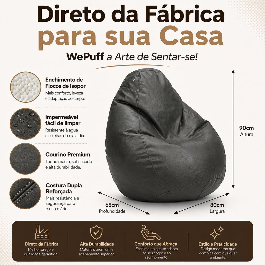Puff Fofão Adultos e Crianças em Courino com Enchimento, Sala, Quarto Gamer
