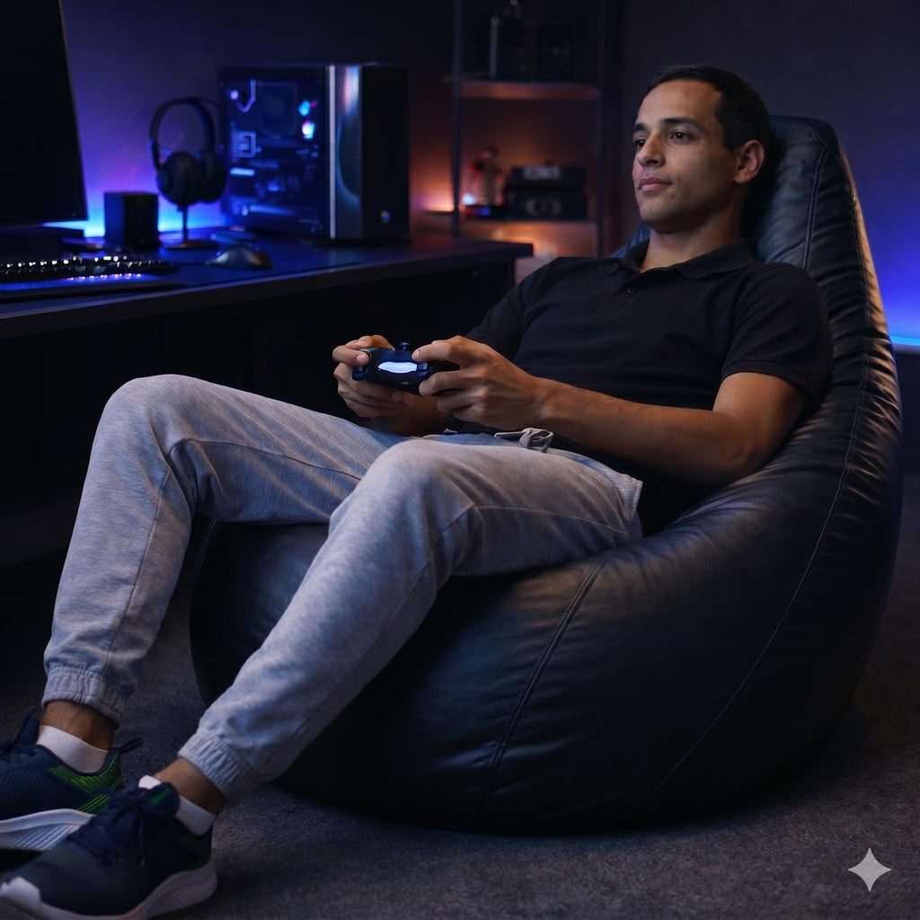 Puff Pêra Grande em Courino com Enchimento Impermeável Sala, Quarto Gamer