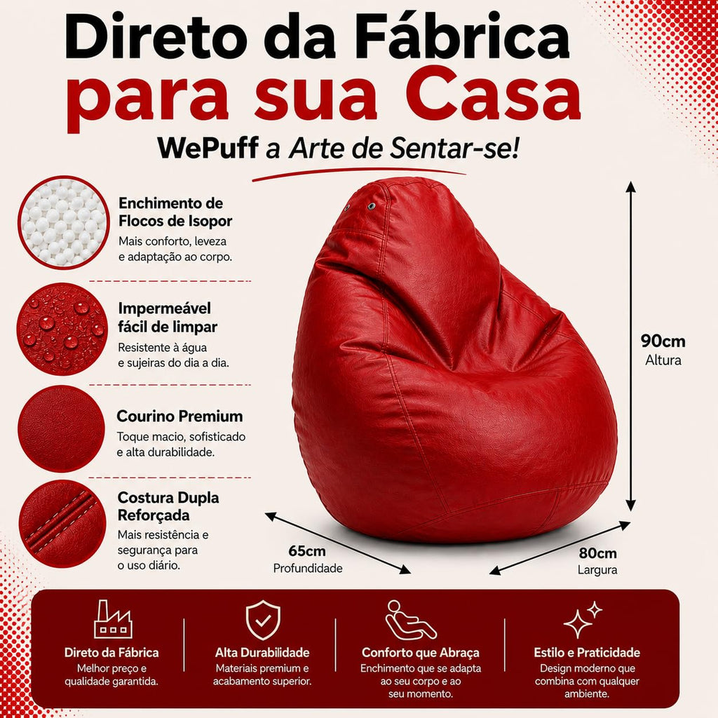 Puff Fofão Adultos e Crianças em Courino com Enchimento, Sala, Quarto Gamer