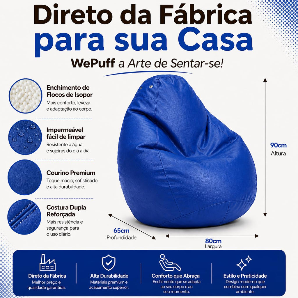 Puff Fofão Adultos e Crianças em Courino com Enchimento, Sala, Quarto Gamer