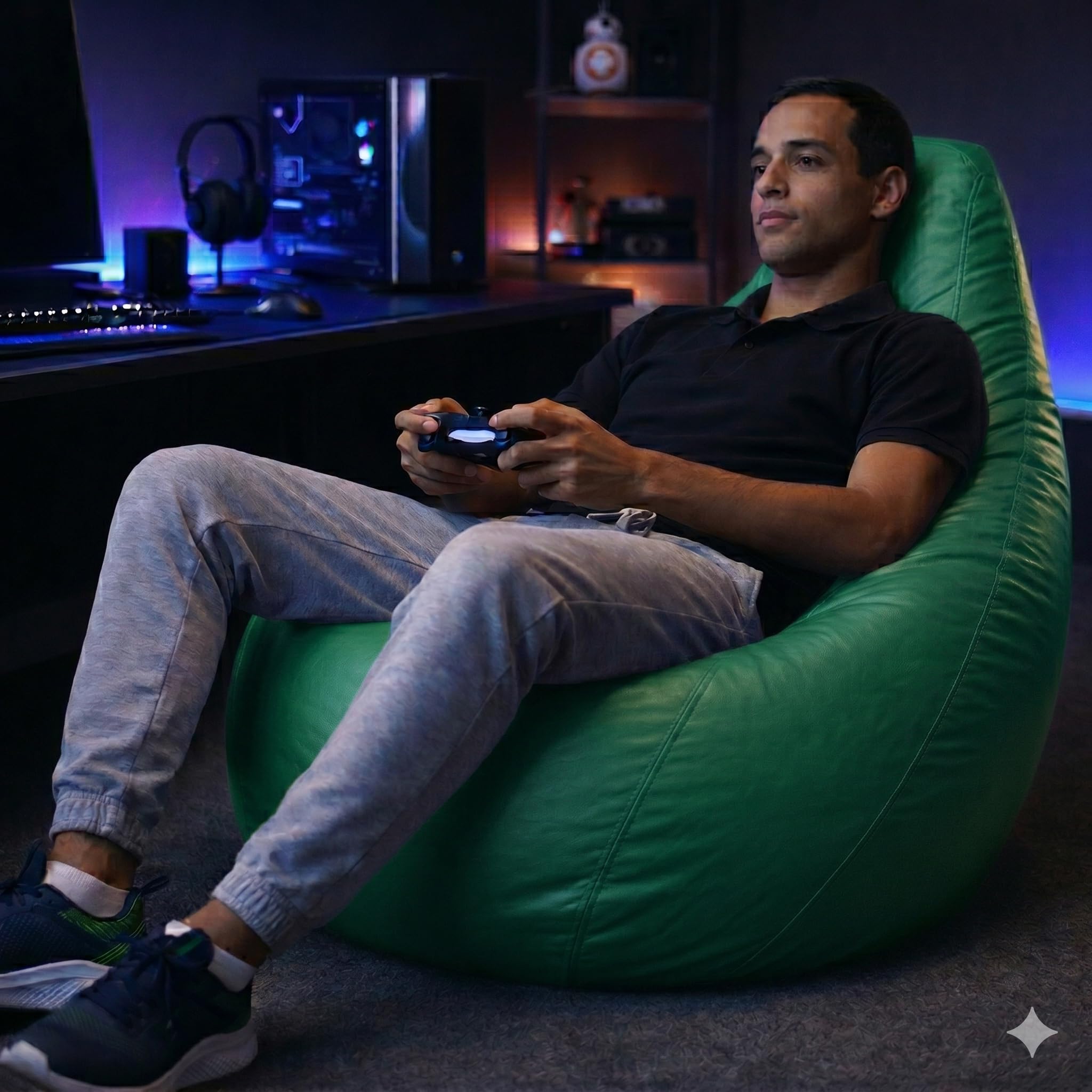 Puff Pêra Grande em Courino com Enchimento Impermeável Sala, Quarto Gamer
