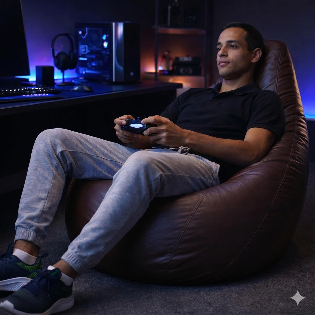 Puff Pêra Grande em Courino com Enchimento Impermeável Sala, Quarto Gamer