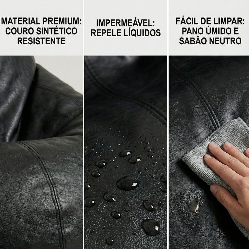 Puff Fofão Adulto com Enchimento e Courino Premium (Preto)