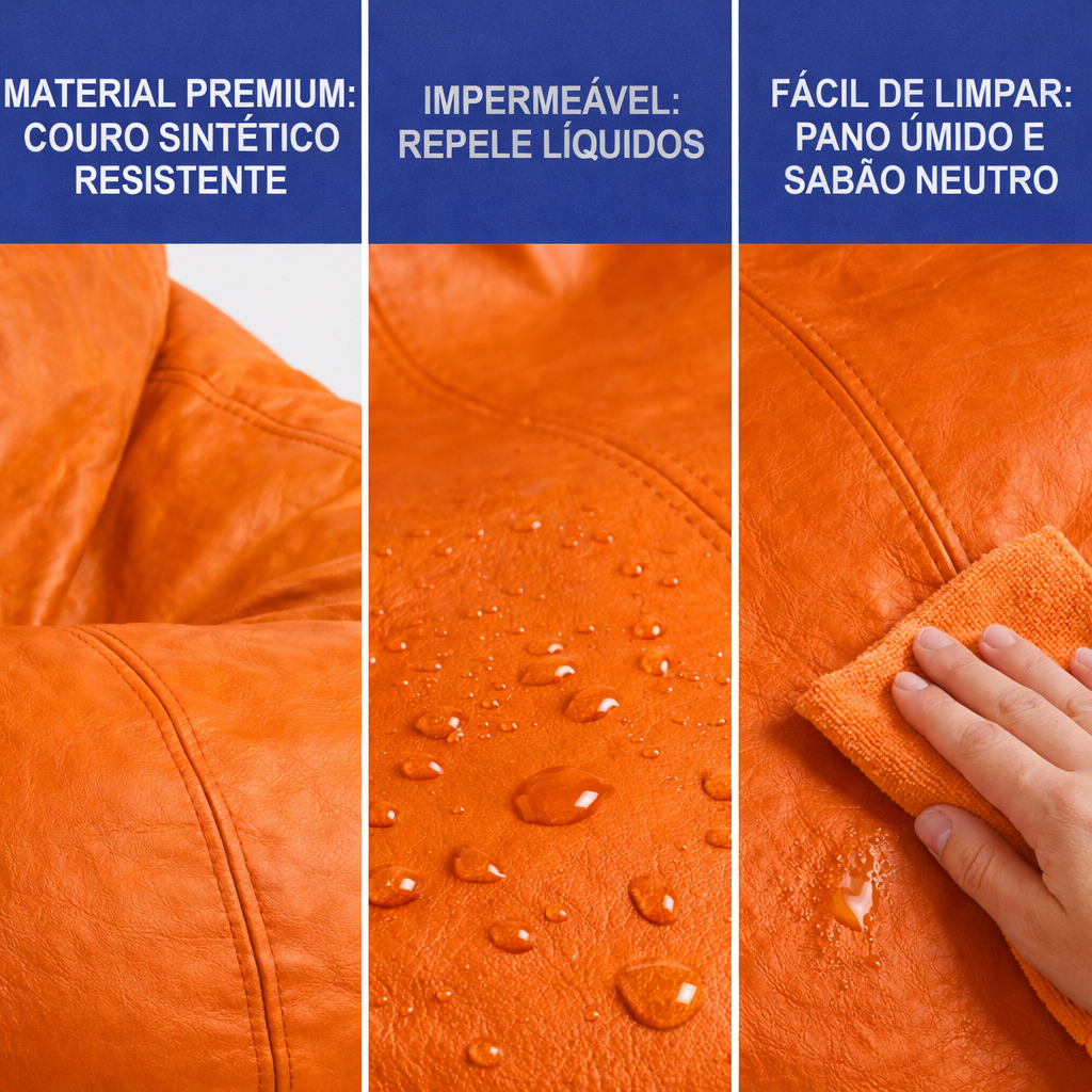Puff Fofão Adulto com Enchimento e Courino Premium (Laranja)