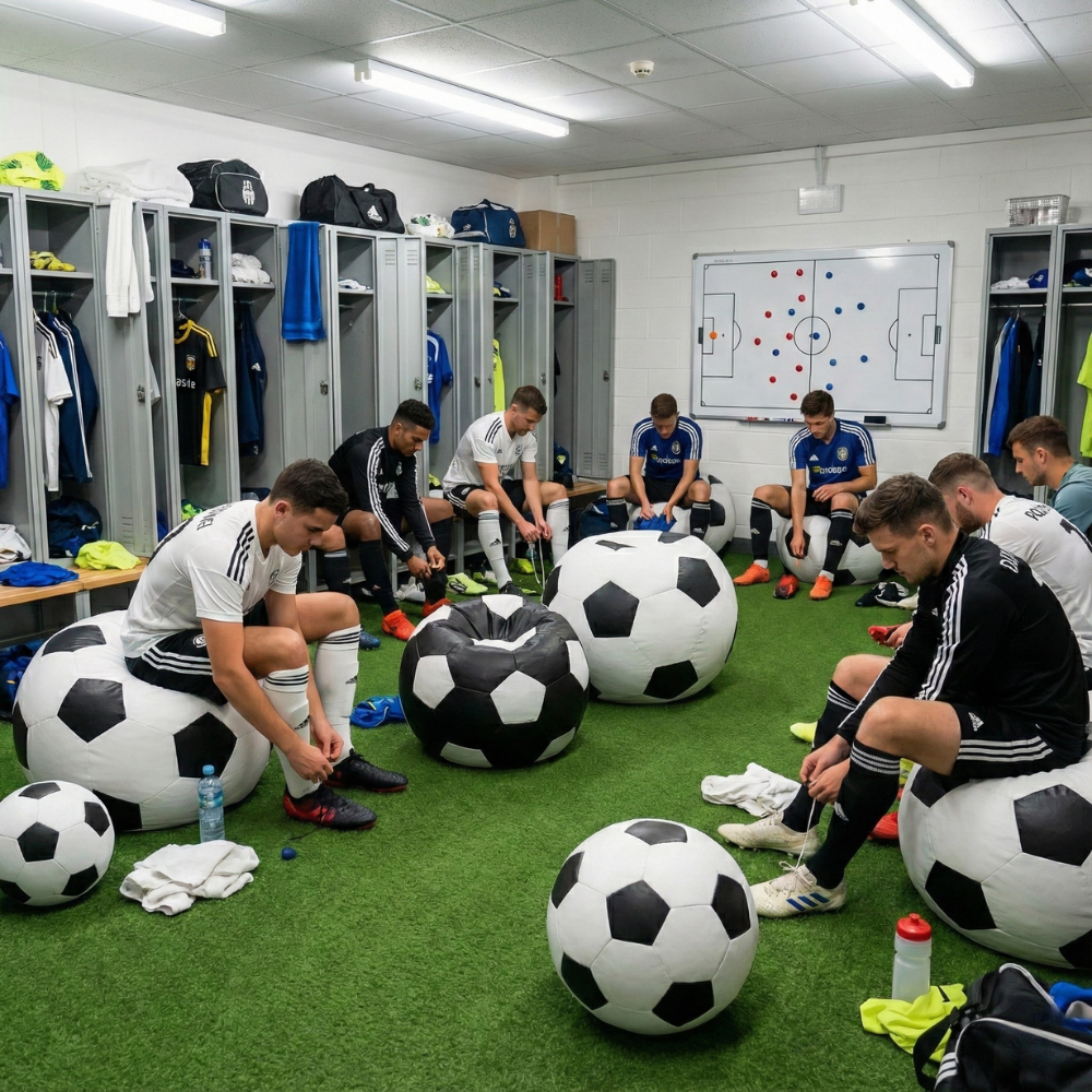 Puff Bola Futebol Com Enchimento Courino Premium (BRANCO COM PRETO)