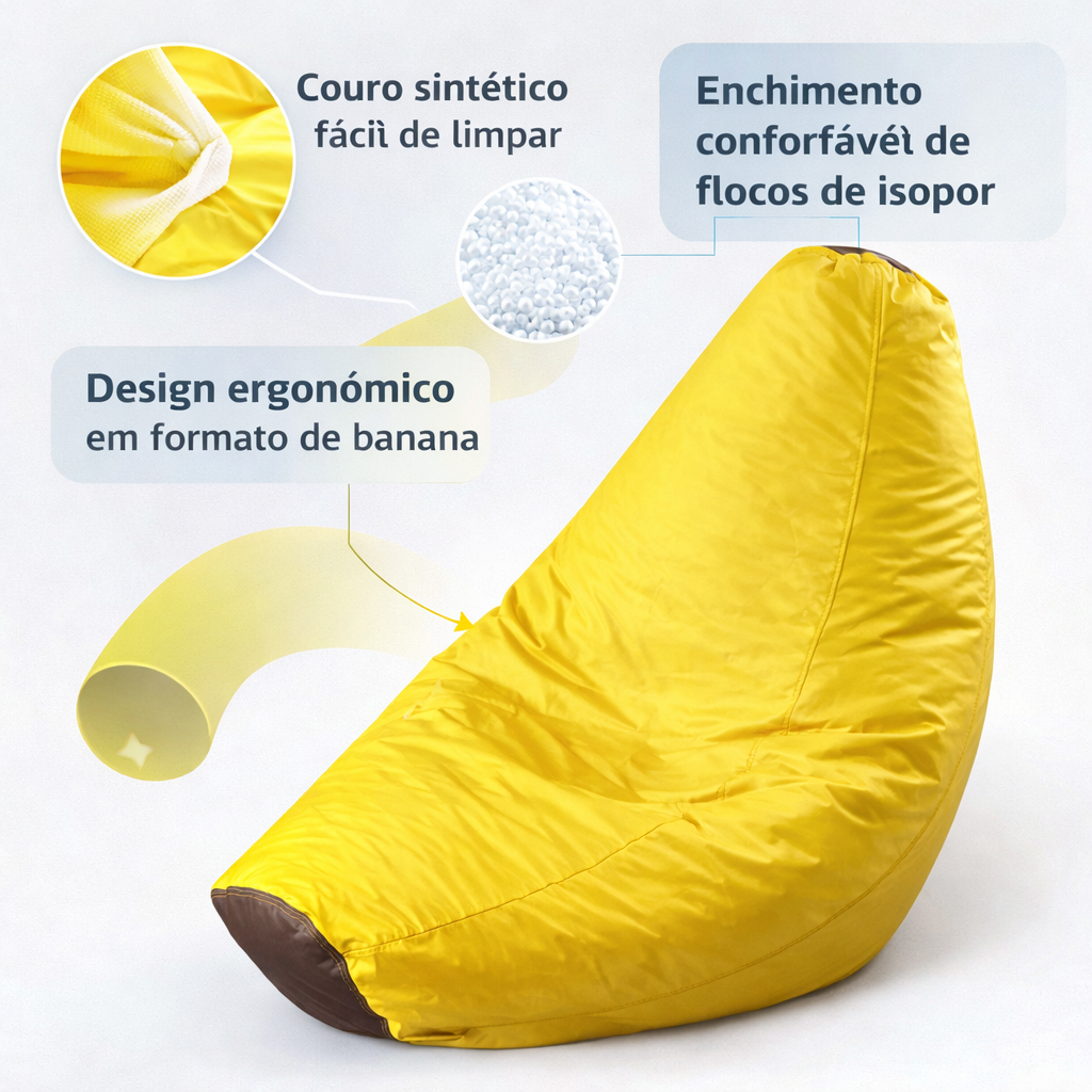 Puff Banana Infantil com Enchimento Courino Premium