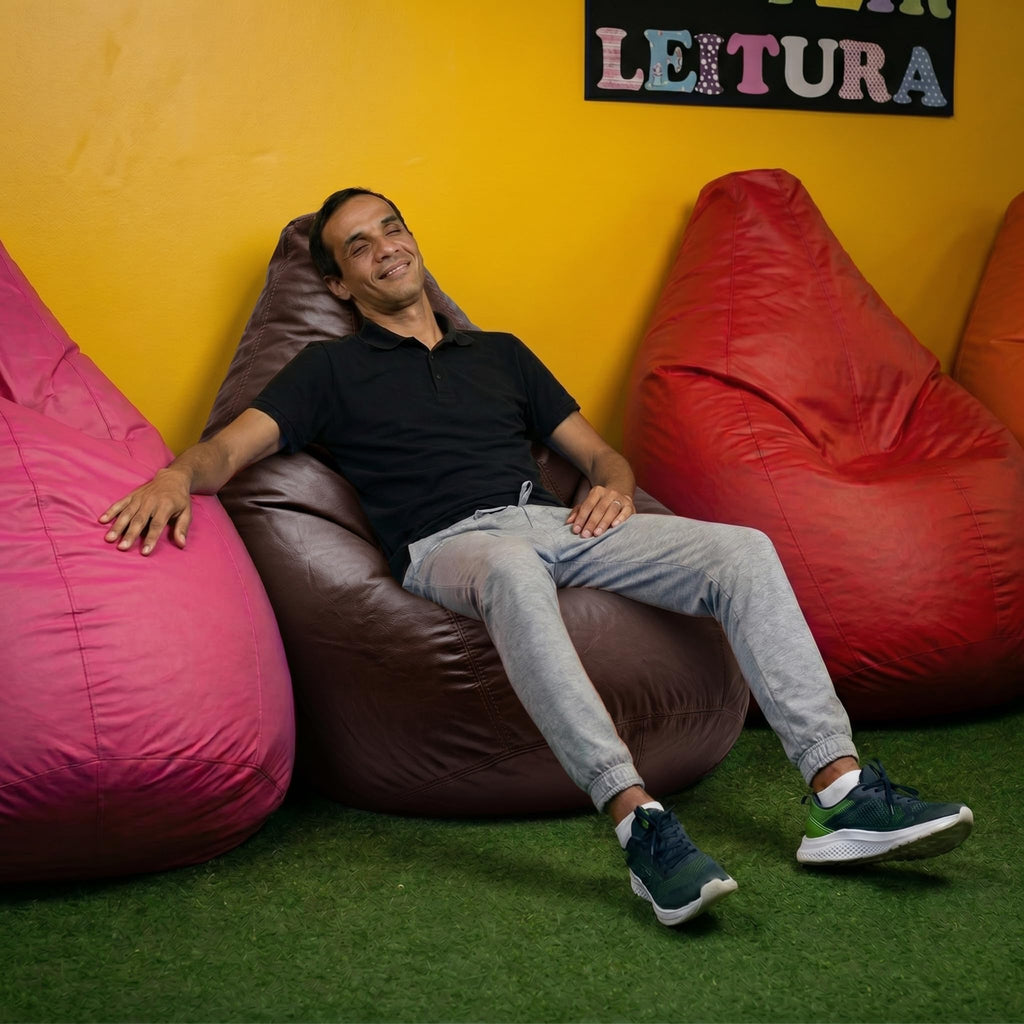 Puff Pêra Grande em Courino com Enchimento Impermeável Sala, Quarto Gamer