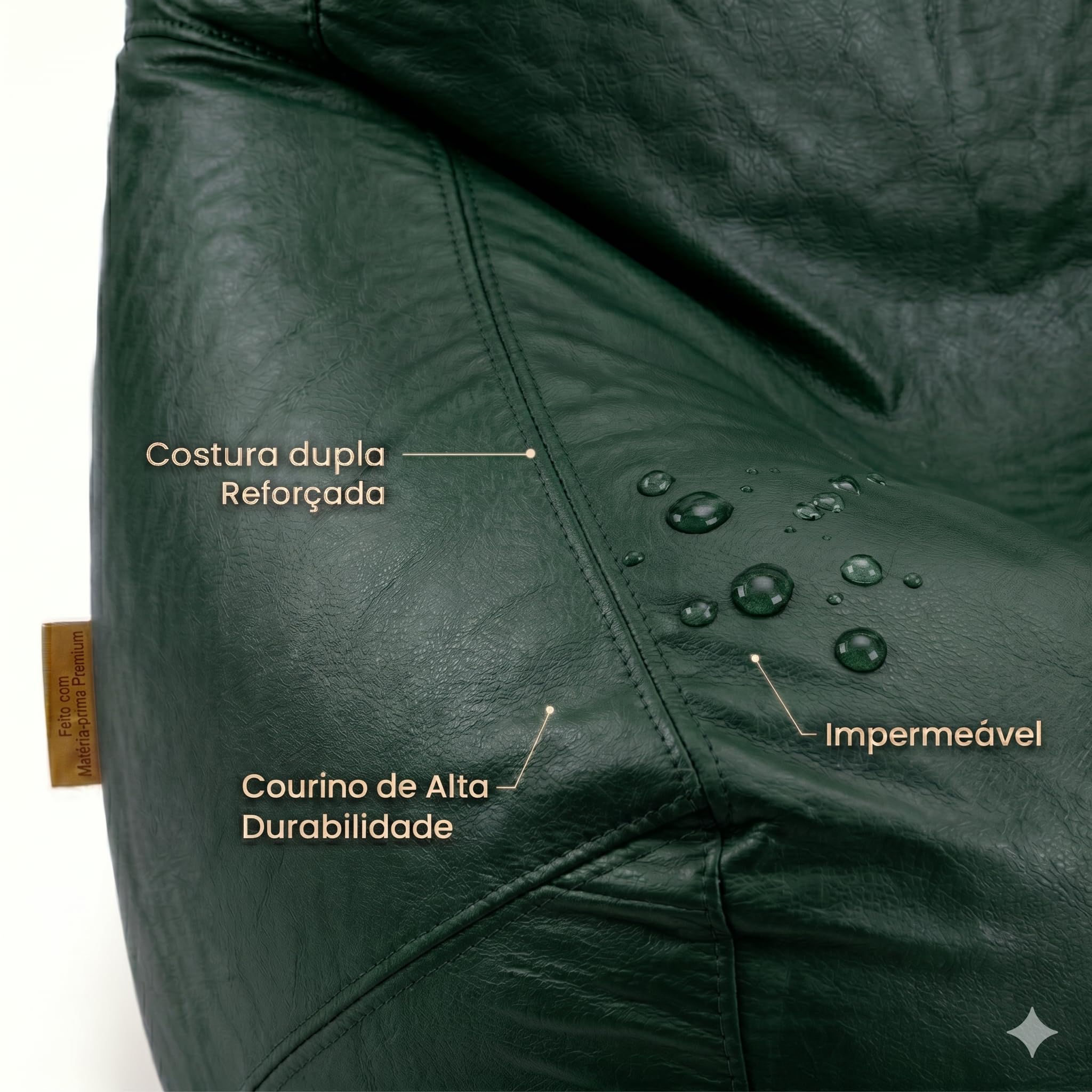 Puff Pêra Grande em Courino com Enchimento Impermeável Sala, Quarto Gamer