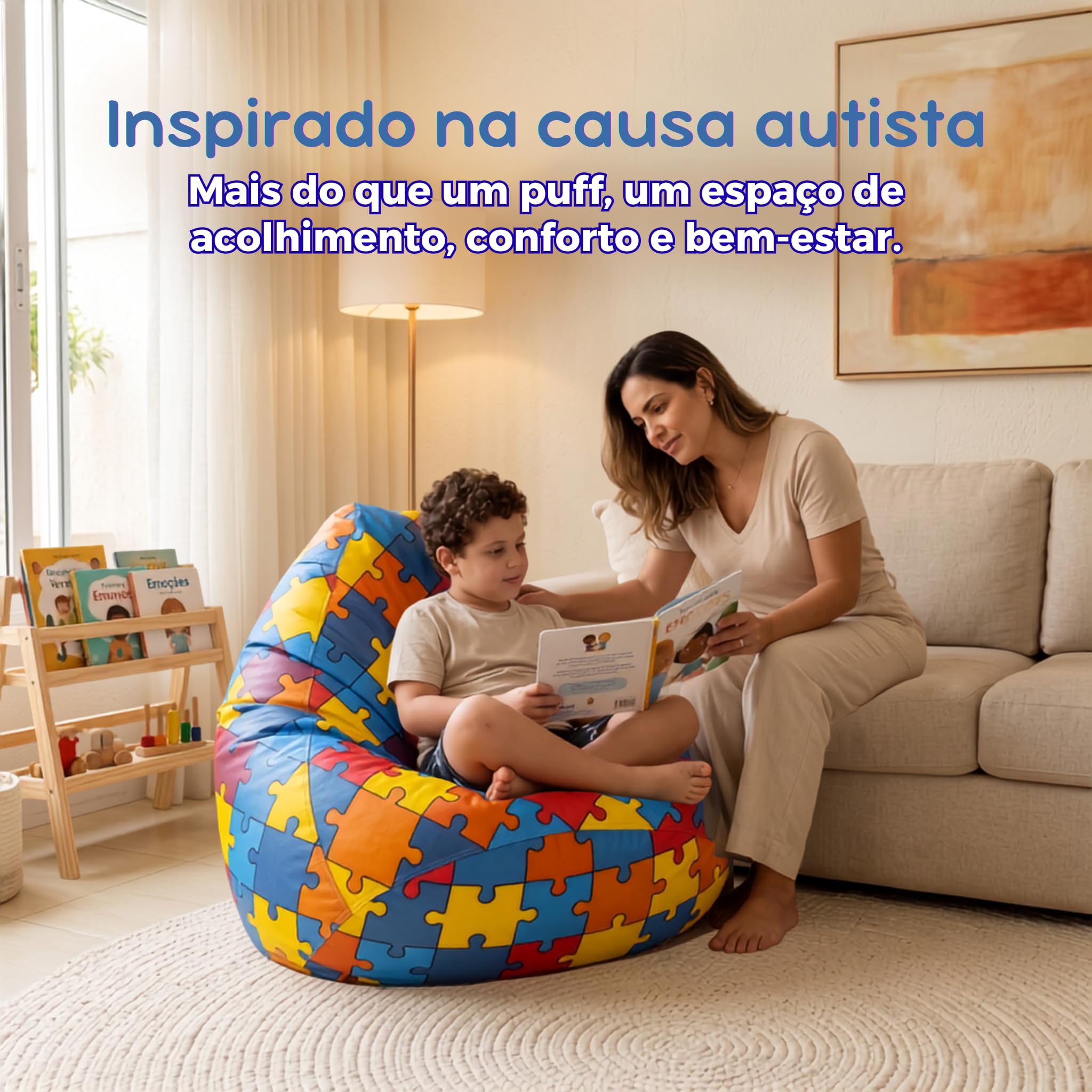 Puff Sensorial Cores do Autismo Fofão Infantil e Adolescente Courino Grande