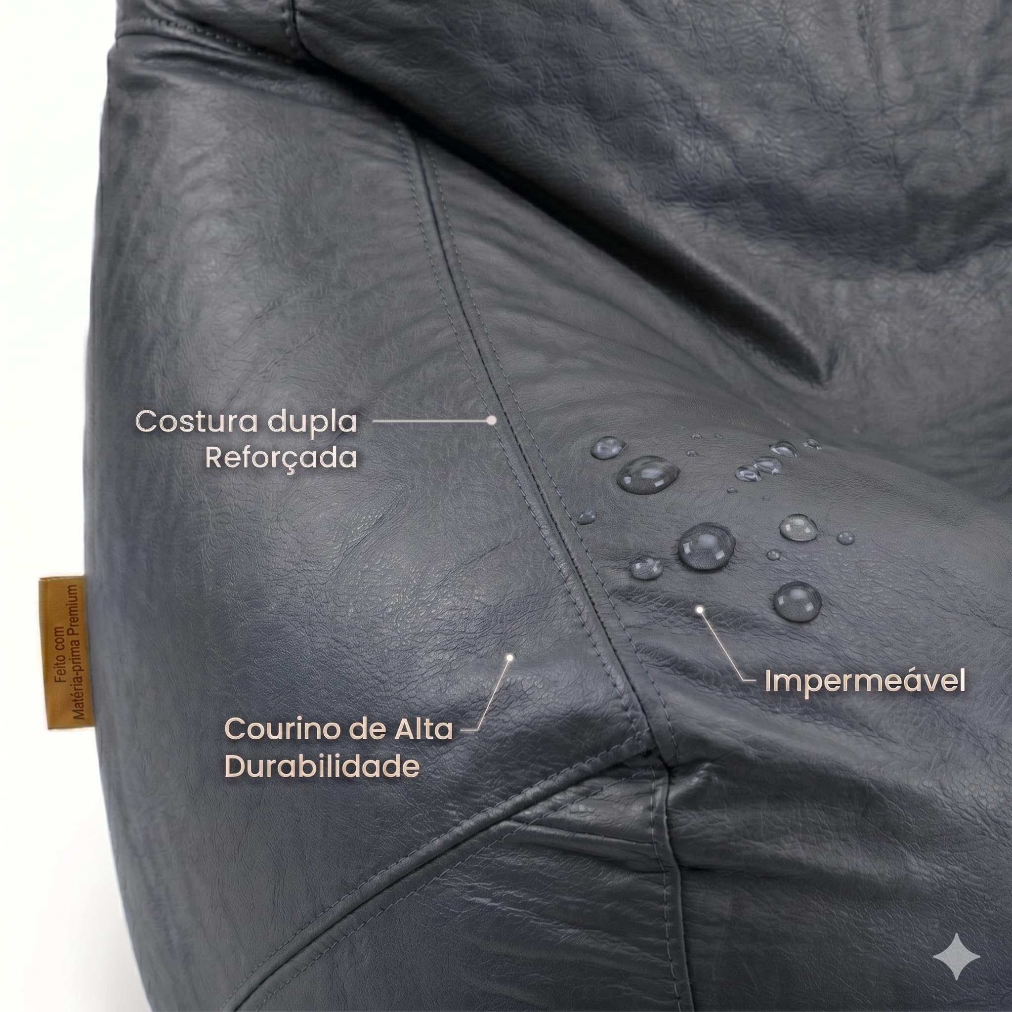 Puff Pêra Grande em Courino com Enchimento Impermeável Sala, Quarto Gamer