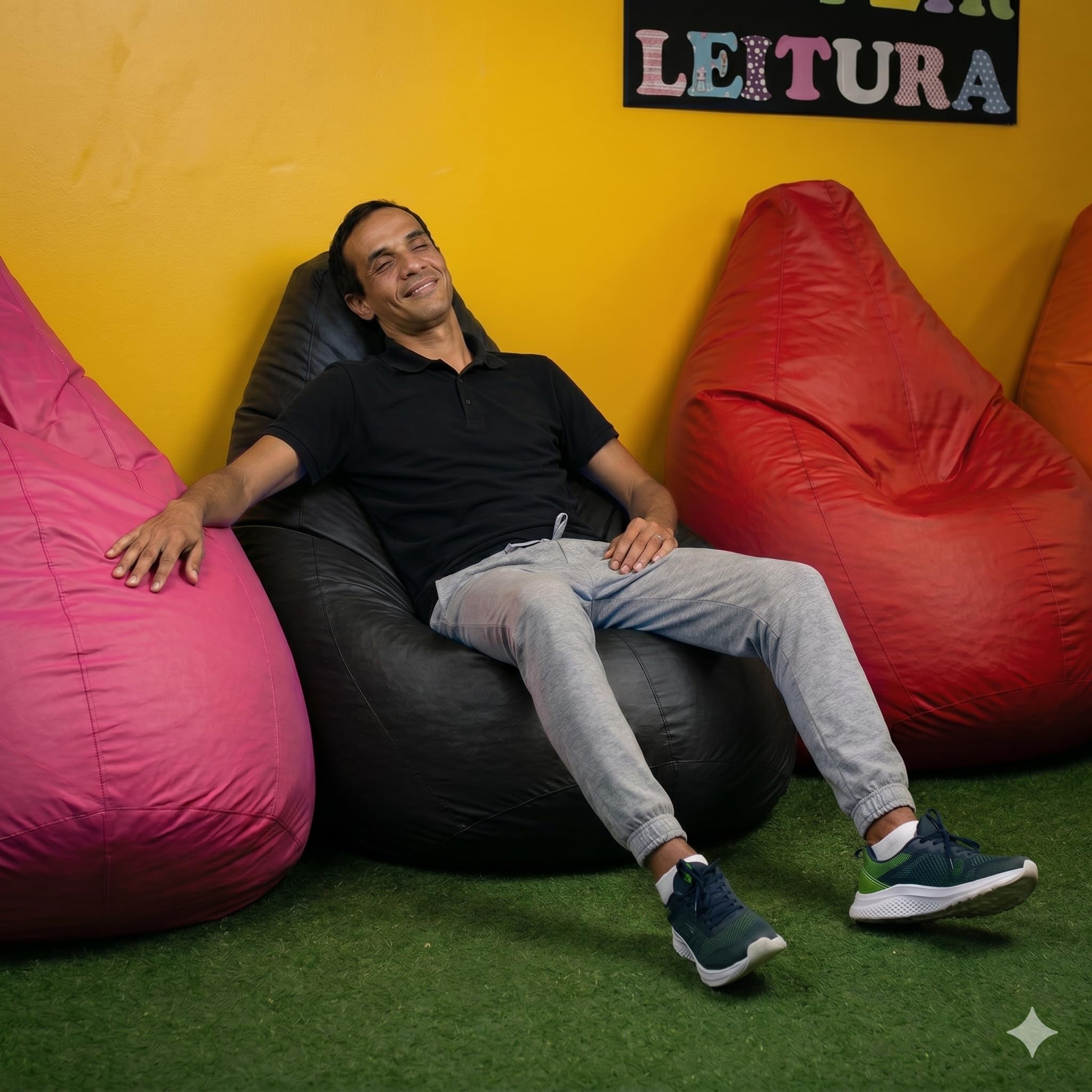 Puff Pêra Grande em Courino com Enchimento Impermeável Sala, Quarto Gamer
