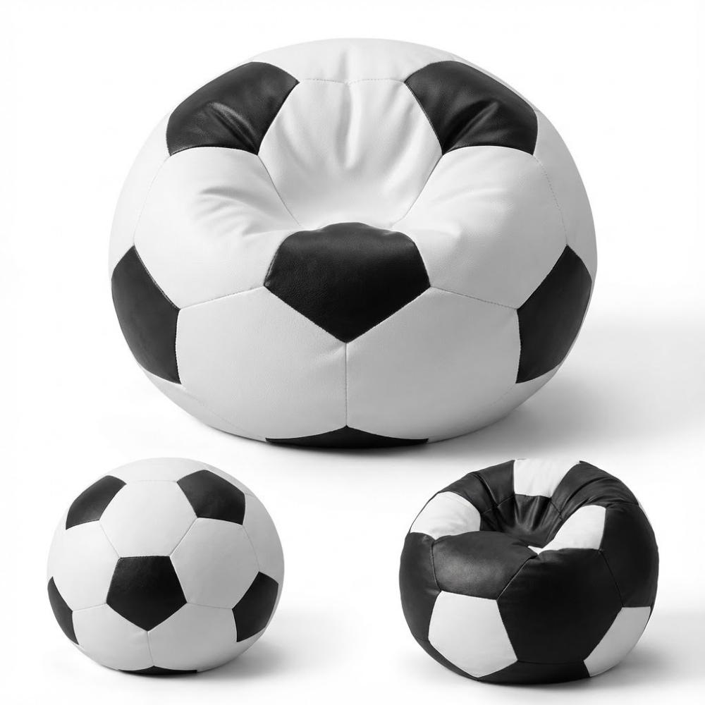 Puff Bola Futebol Com Enchimento Courino Premium (BRANCO COM PRETO)